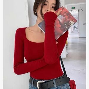 Red Long Sleeve Bodysuit